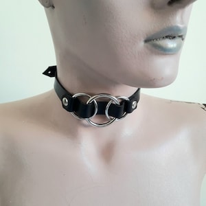 Handmade leather choker High Quality leather with metal 3 ring chokers leather rocker style chokers - Leather Gothic Choker !