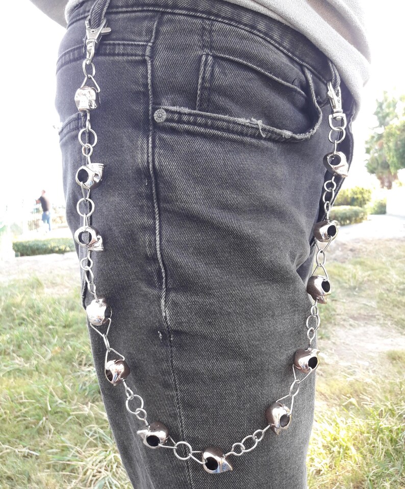 Chain Wallet Skull Gothic Punk Bifold Halloween Unisex Goth Accessories,Faux Leather- Golden Black