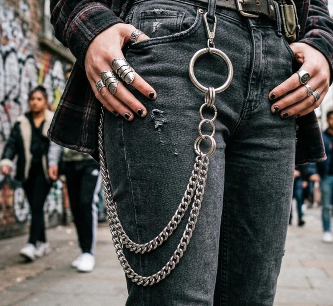 Embroidered Keychains Punk Metal Punk Rock Layered Chain Keychains for Men Women Waist Key Chain ...