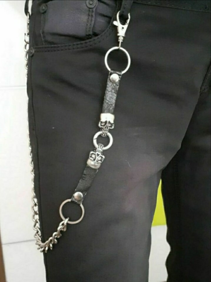 Men Gothic Jeans Metal Vintage Skull Head Chain Punk Skeleton Pants  Trousers Biker Belt Wallet Chain Hip Hop Jewelry - AliExpress
