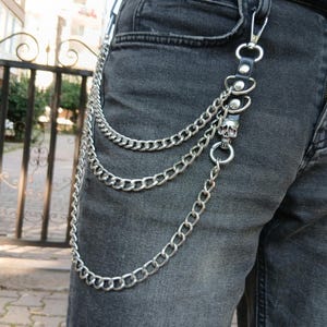 Metall Punk Rock Layered Schädel Kette Schlüsselanhänger für Männer Frauen Taille Schlüsselanhänger Jeans Hip-Hop Hosen Gürtel Ketten Schädel Hosen Kette