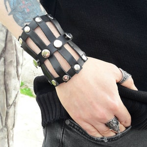 Leather bracelet with for men or women, wide Leather wrist cuff bracelet, Black wide leather cuff wristband for men or women