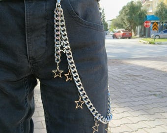 Metal Punk Rock Layered Chain Keychains For Men Women Waist Key Chain Wallet Jeans Hip-hop Pants Belt Chains Jewelry Star Pants Chain