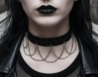Handmade leather choker leather with metal Chain chokers leather rocker style chokers