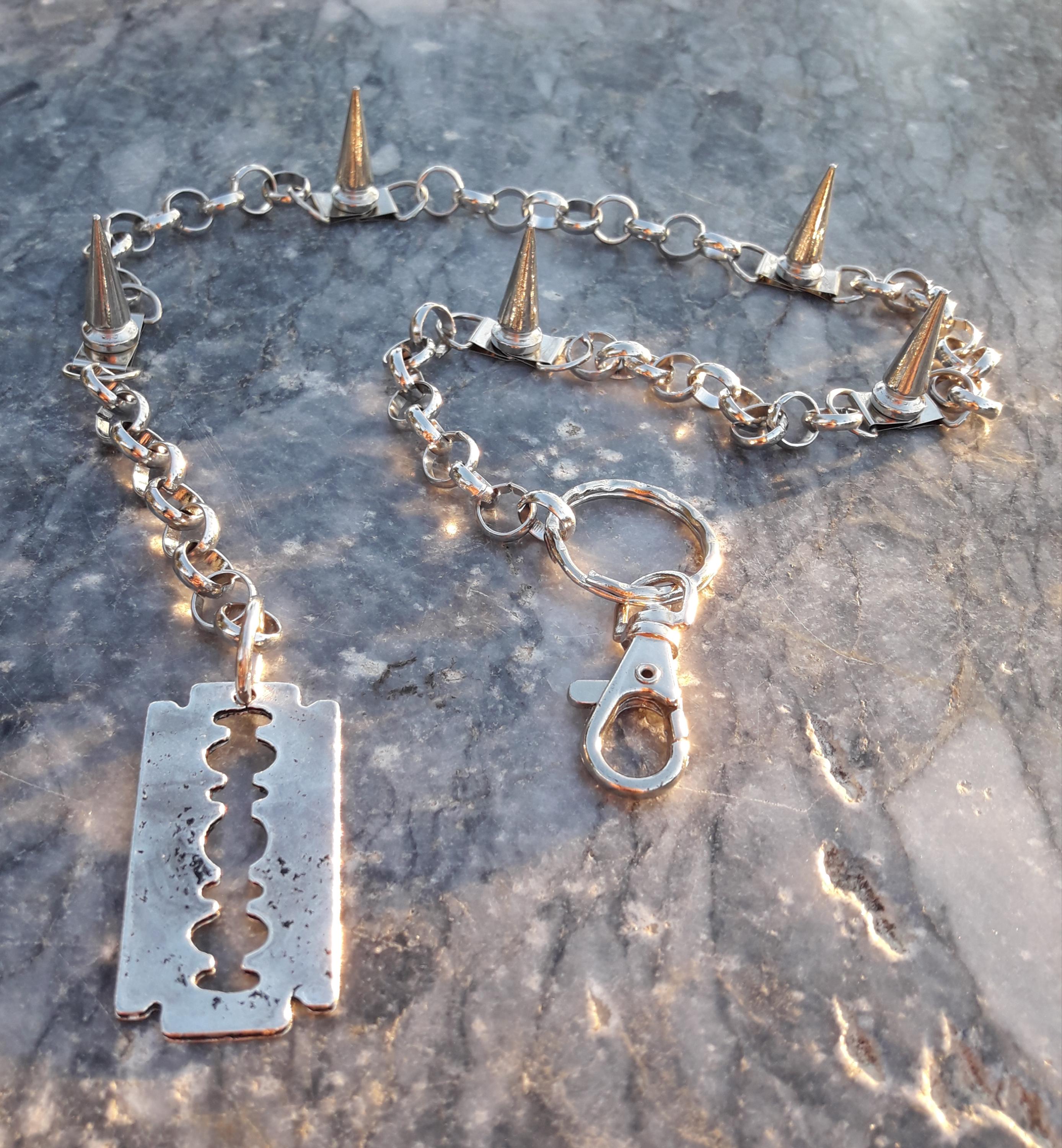 Metal Punk Rock Layered Spike Chain Keychains for Men Women Waist Key ...