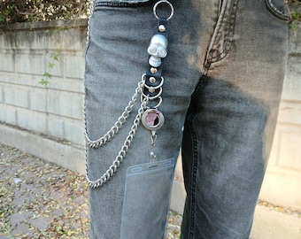 Metall Punk Rock Layered Kette Schlüsselanhänger für Männer Frauen Taille Schlüsselanhänger Jeans Hip-Hop Hosen Gürtel Ketten Schädel ID Abzeichen Hosen Kette