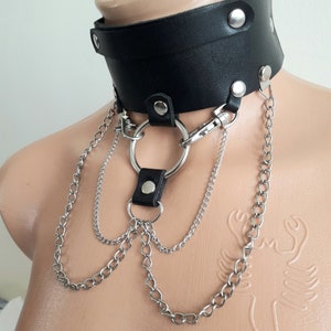 Handmade leather choker High Quality leather with metal ring chokers leather rocker style chokers - Leather Gothic Chain Choker !