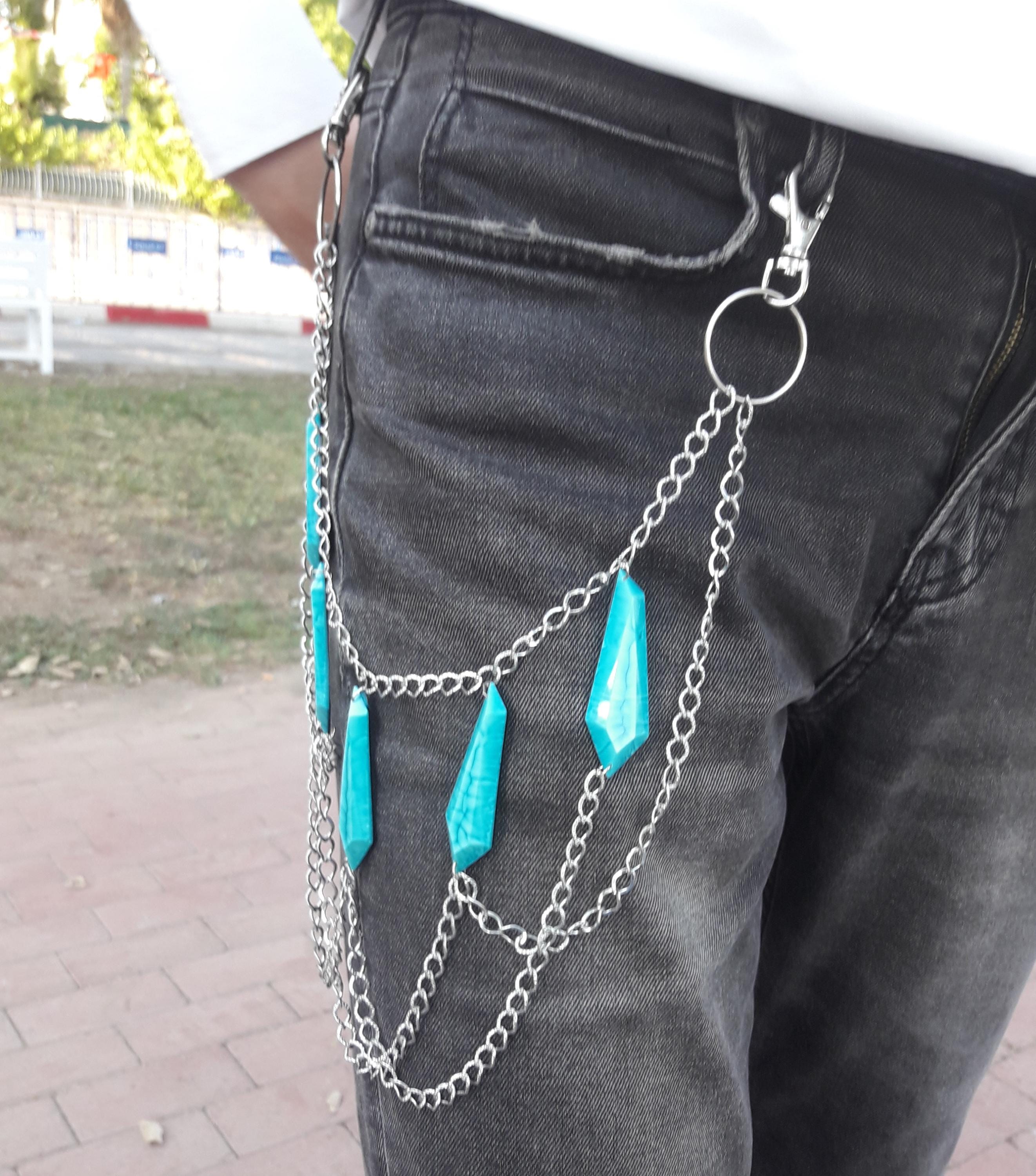 Metal Punk Rock Layered Chain Keychains for Men Women Waist