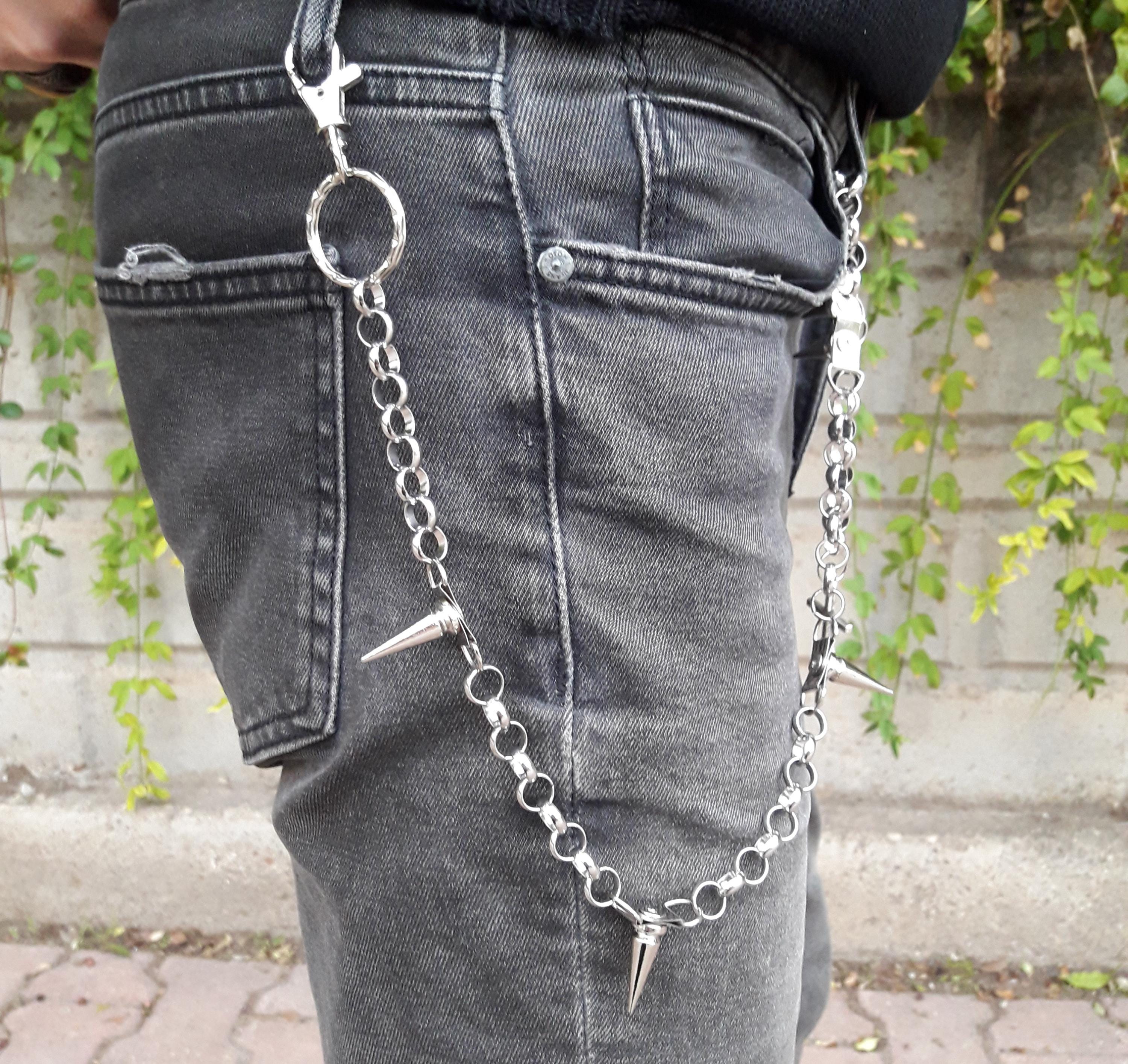 Metal Punk Rock Layered Spike Chain Keychains for Men Women Waist Key ...