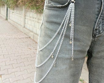 Metal Punk Rock Layered Chain Keychains For Men Women Waist Key Chain Wallet Jeans Hip-hop Pants Belt Chains Jewelry Star Pants Chain