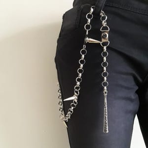 Metal Punk Rock Layered Spike Chain Keychains For Men Women Waist Key Chain Wallet Jeans Hip-hop Pants Belt Chains Baseball Bat Pants Chain