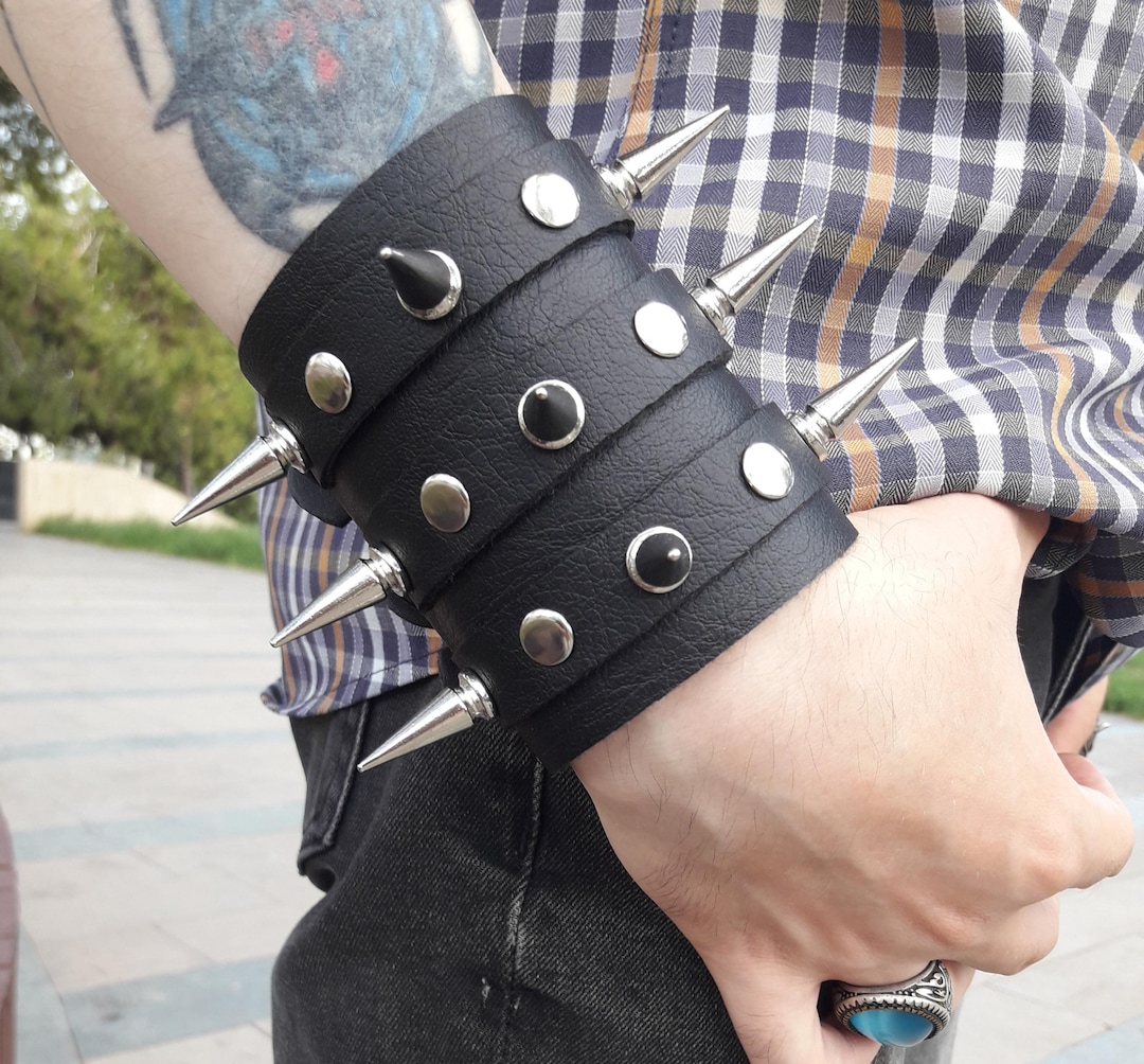 Gothic Leather Spiked Bracelet - High Quality Punk Spike