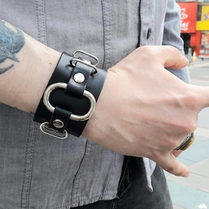 Leather bracelet with for men or women, wide Leather wrist cuff bracelet, Black wide leather cuff wristband for men or women