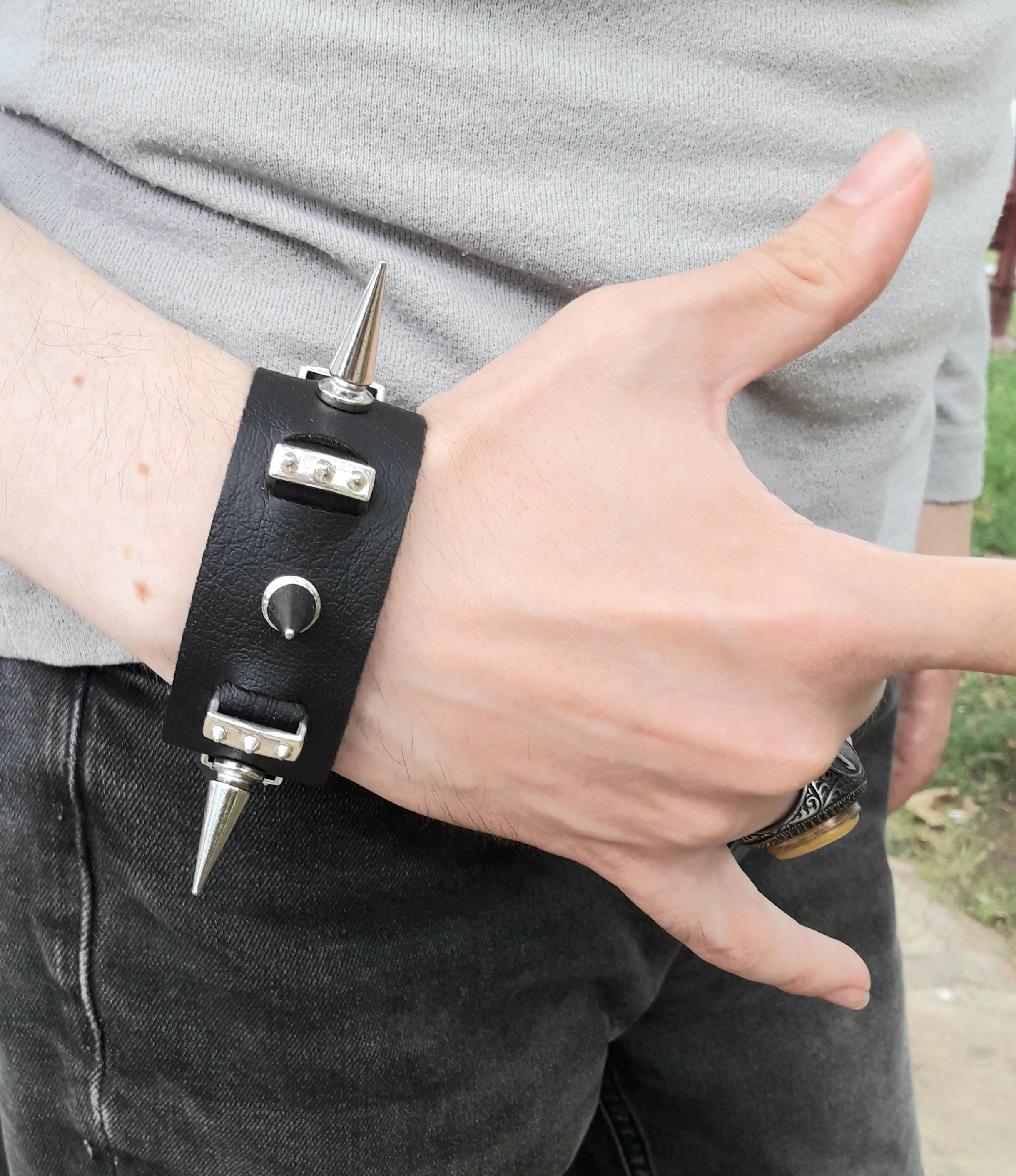 Gothic Leather Spiked Bracelet - High Quality Punk Spike Rivets Cuff ...