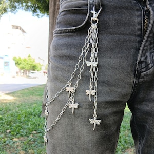 Chaveiros de metal punk rock com camadas de libélula para homens e mulheres, chaveiro de cintura, carteira, jeans, calças hip-hop, correntes de cinto, acessórios de joias