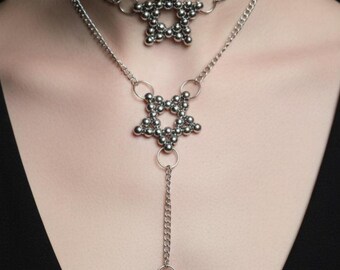 Multi strand Star choker necklace in steel , multi layer necklace ,  steel Star necklace , women's choker !