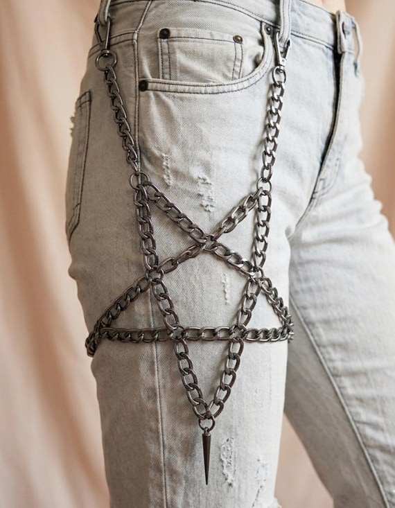Metal Punk Rock Layered Chain Keychains For Men Women Waist Key Chain Wallet Jeans Hip-hop Pants Belt Chains Jewelry Pentagram Pants Chain !
