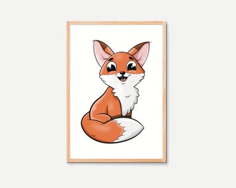 Kinderbild Fuchs | Tierposter | Kinderposter | Kunstdruck | Waldtiere | Babygeschenk | Babyfuchs