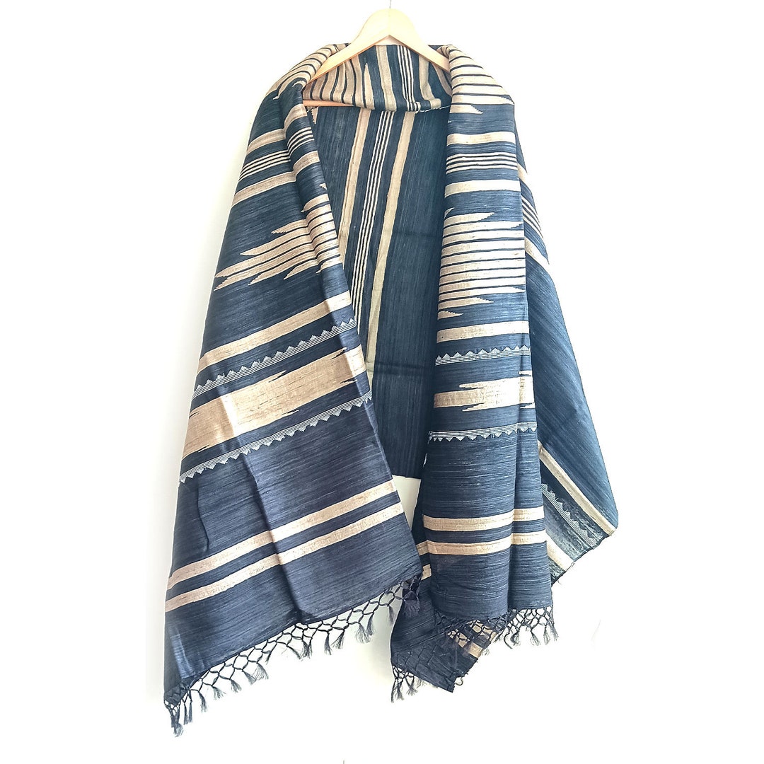 Traditional Handloom Kosa Silk Shawl With Temple Border Etsy