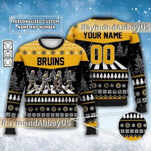 Custom Bruins Walking Abbey Road Ugly Christmas Sweater Ice Hockey Hoodie Milan Lucic Marchand Jeremy Swayman Pastr ak Boston 811 VCT