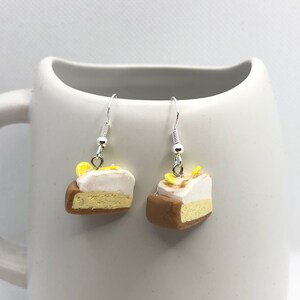 Hand made Polymer Clay Lemon meringue pie earrings, dangles,  food jewelry, food jewellery
