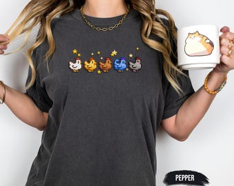 Stardew Valley Chicken shirt, Pixel Chicken Shirt, Comfort Colors Chicken lover gift, Farm animal lover, Video Game  Shirt, Chicken Shirt