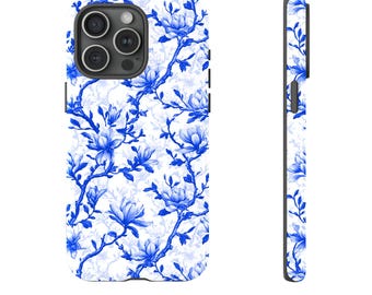 Coque IPhone Vintage Fleurie Bleue Et Beige - Protection Double Couche - Compatible Charge Sans Fil