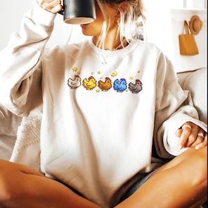 Stardew Valley Chicken Sweater, Pixel Chicken Sweatshirt, Chicken Lover Gift, Stardew Valley Shirt, Video Game Chicken Shirt, Gaming Merch