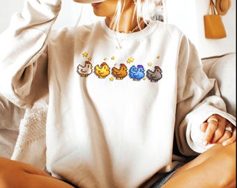 Stardew Valley Chicken Sweater, Pixel Chicken Sweatshirt, Chicken Lover Gift, Stardew Valley Shirt, Video Game Chicken Shirt, Gaming Merch