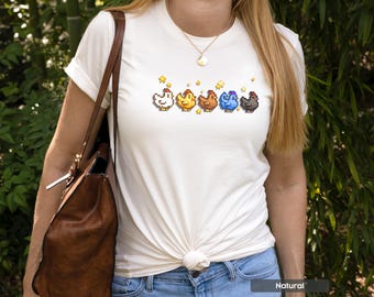 Camiseta de pollo de Stardew Valley, camiseta de pollo de píxeles, regalo para amantes de los pollos, amante de los animales de granja, camiseta de pollo de videojuego, camiseta de pollo linda