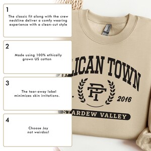 Stardew Valley Pelican Town Sweatshirt, Varsity Style Design, Stardew Valley Inspired, Crewneck Jumper, Cozy Sweater, Gamer Gift, Video Game image 8