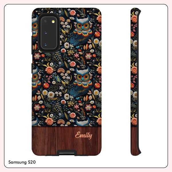 Owl Personalised Phone Case Embroidery Floral Custom Phone Case Boho Floral phone Cover Dark Academia iPhone Pixel Samsung Gift