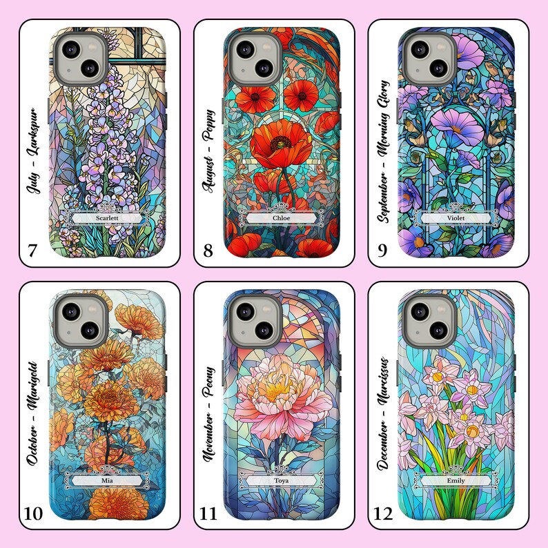 four phone cases with flowers on them