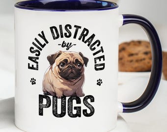 Mug facilement distrait par les carlins | Cadeau pour amateur de carlin | Mug mignon de carlin | Tasse drôle de maman de chien | Cadeau pour maman carlin | Adorable tasse pour amoureux des animaux de compagnie