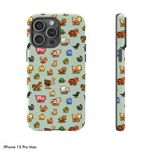 de portable Stardew Valley animaux de la ferme | Conception Pixel Art Cottagecore | Coque pour iPhone et Samsung | Coque pour iPhone 16, cadeau Gamer Gift