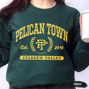 Stardew Valley Pelican Town Sweatshirt, Varsity Style Design, Stardew Valley Inspired, Crewneck Jumper, Cozy Sweater, Gamer Gift, Video Game image 4
