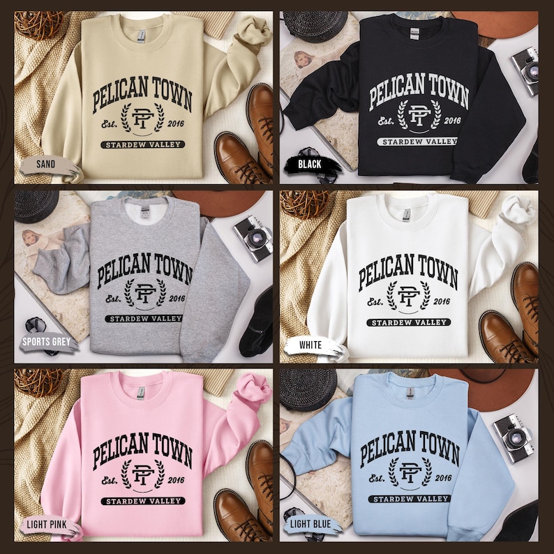 Stardew Valley Pelican Town Sweatshirt, Varsity Style Design, Stardew Valley Inspired, Crewneck Jumper, Cozy Sweater, Gamer Gift, Video Game image 6