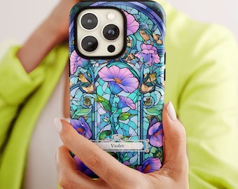 Personalized Birth Flower Phone Case Stained Glass Phone Case For Birthday Gift  Custom Flower Phone Cover iPhone Pixel Samsung Gift