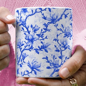 Magnolia Blue Toile de Jouy Mug French Floral Coffee Cup Cottagecore Tea Mug Vintage Gift French Coquette Toile Drinkware Floral Tea Cup