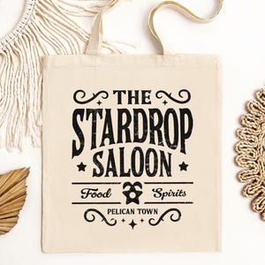 Stardew Valley Tote Bag, Stardrop Saloon Logo Gamer Gift Eco-Friendly Reusable Bag, Stardew Merch Unique Stardew Valley Inspired Accessories