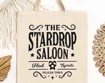 Stardew Valley tygväska, Stardrop Saloon-logotyp, spelpresent, miljövänlig återanvändbar väska, Stardew-merchandise, unika Stardew Valley-inspirerade tillbehör