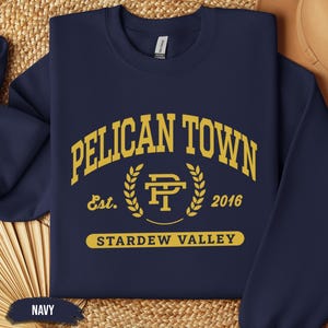 Stardew Valley Pelican Town Sweatshirt, Varsity Style Design, Stardew Valley Inspired, Crewneck Jumper, Cozy Sweater, Gamer Gift, Video Game image 10