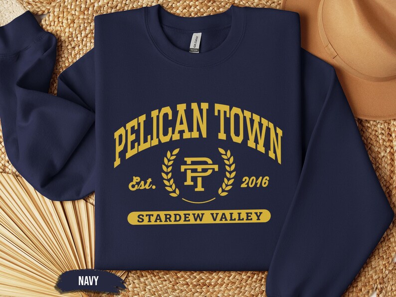 Stardew Valley Pelican Town Sweatshirt, Varsity Style Design, Stardew Valley Inspired, Crewneck Jumper, Cozy Sweater, Gamer Gift, Video Game image 10