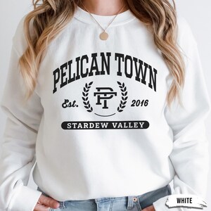 Stardew Valley Pelican Town Sweatshirt, Varsity Style Design, Stardew Valley Inspired, Crewneck Jumper, Cozy Sweater, Gamer Gift, Video Game image 2