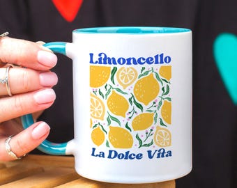 Taza de Limoncello, taza de café La Dolce Vita, regalo para amantes del limón italiano, taza de cerámica mediterránea, decoración de cocina amarilla, taza de temática italiana