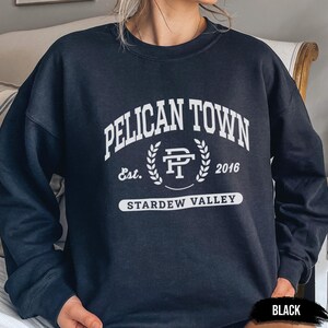 Stardew Valley Pelican Town Sweatshirt, Varsity Style Design, Stardew Valley Inspired, Crewneck Jumper, Cozy Sweater, Gamer Gift, Video Game image 9