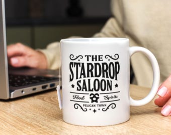 Caneca Stardrop Saloon, xícara de café Stardew Valley, presente para gamers Pelican Town, caneca fofa Stardew Valley para gamers, caneca aconchegante de pixel art
