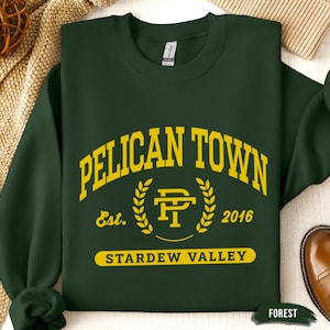 Stardew Valley Pelican Town Sweatshirt, Varsity Style Design, Stardew Valley Inspired, Crewneck Jumper, Cozy Sweater, Gamer Gift, Video Game