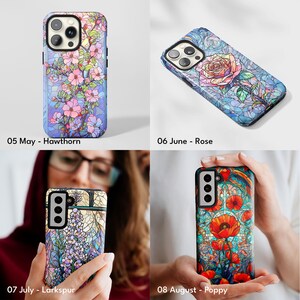 a woman holding a phone case with flowers on it