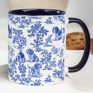 French Toile de Jouy Cavalier King Charles Spaniel Mug Coffee Cup Dog Lover Gift Cavalier Mom Mug Dog Tea Drinkware Spaniel Lover Gift